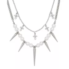 2-Row Pearl Cross Spike Chain Necklace at Spencer's