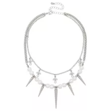 2-Row Pearl Cross Spike Chain Necklace at Spencer's