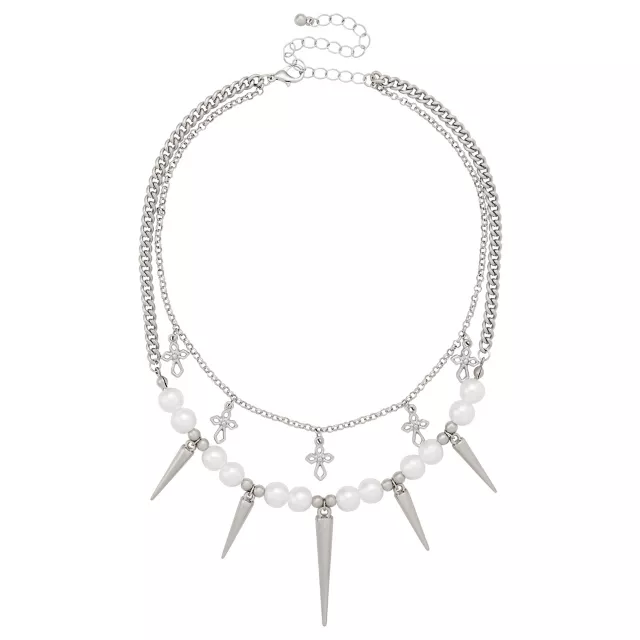 2-Row Pearl Cross Spike Chain Necklace at Spencer's