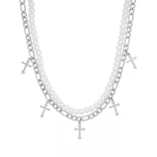 2-Row Pearl Cross Chain Necklace at Spencer's