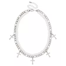 2-Row Pearl Cross Chain Necklace at Spencer's
