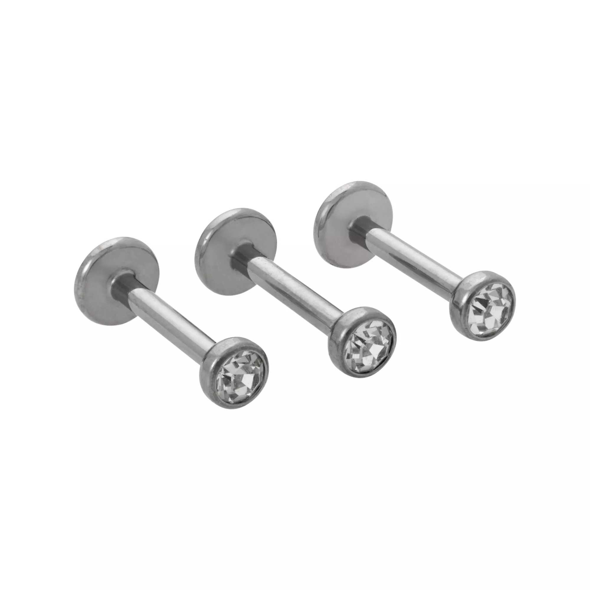 Multi-Pack ASTM F-136 Titanium CZ Silver-Plated Labret Lip Rings 3 Pack - 16 Gauge at Spencer's