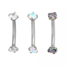 Multi-Pack ASTM F-136 Titanium Round Prong CZ Curved Barbells 3 Pack - 16 Gauge at Spencer's