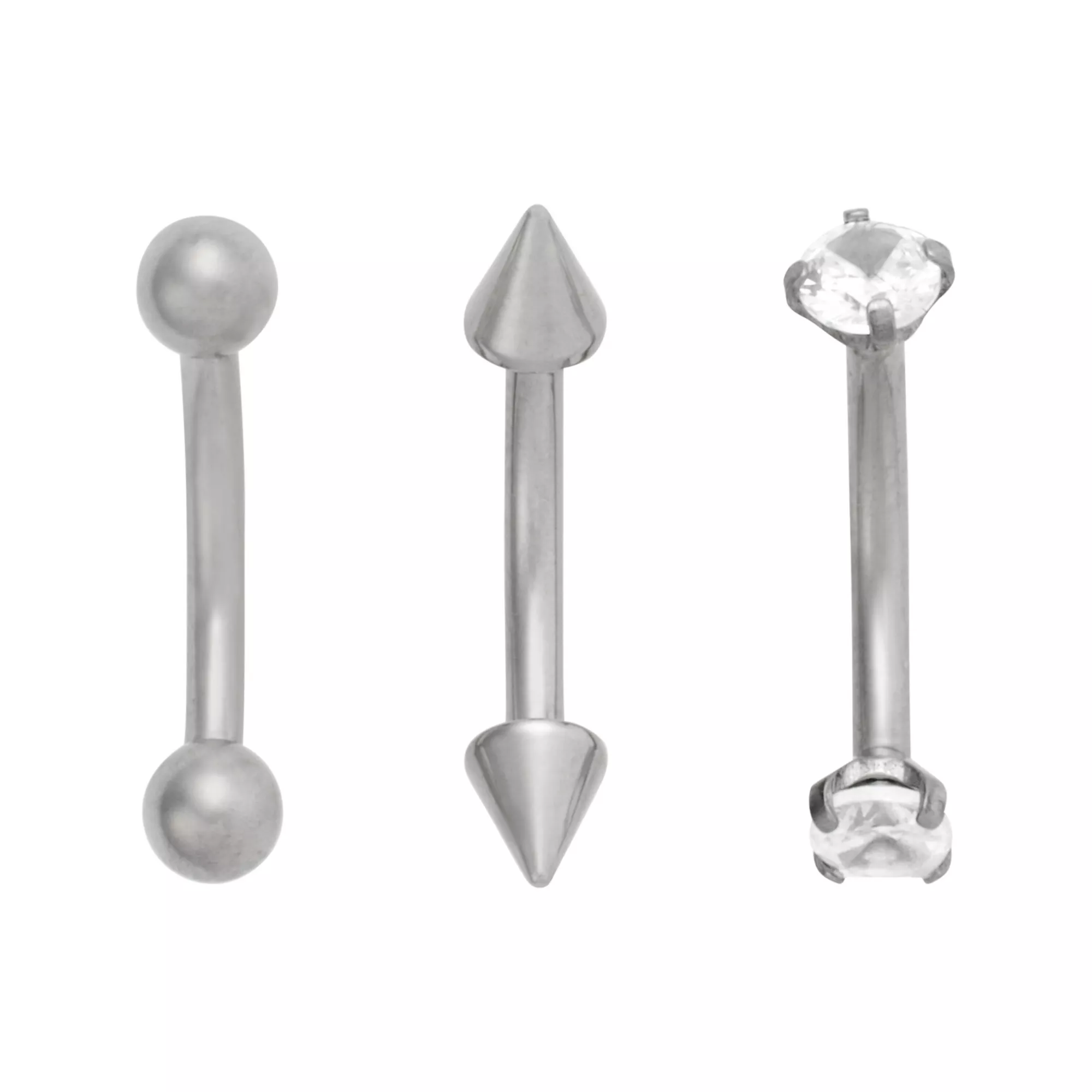 Multi-Pack ASTM F-136 Titanium CZ and Spiked Curved Barbells 3 Pack - 16 Gauge at Spencer's