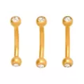 Multi-Pack ASTM F-136 Titanium Round CZ Gold-Plated Curved Barbells 3 Pack - 16 Gauge at Spencer's