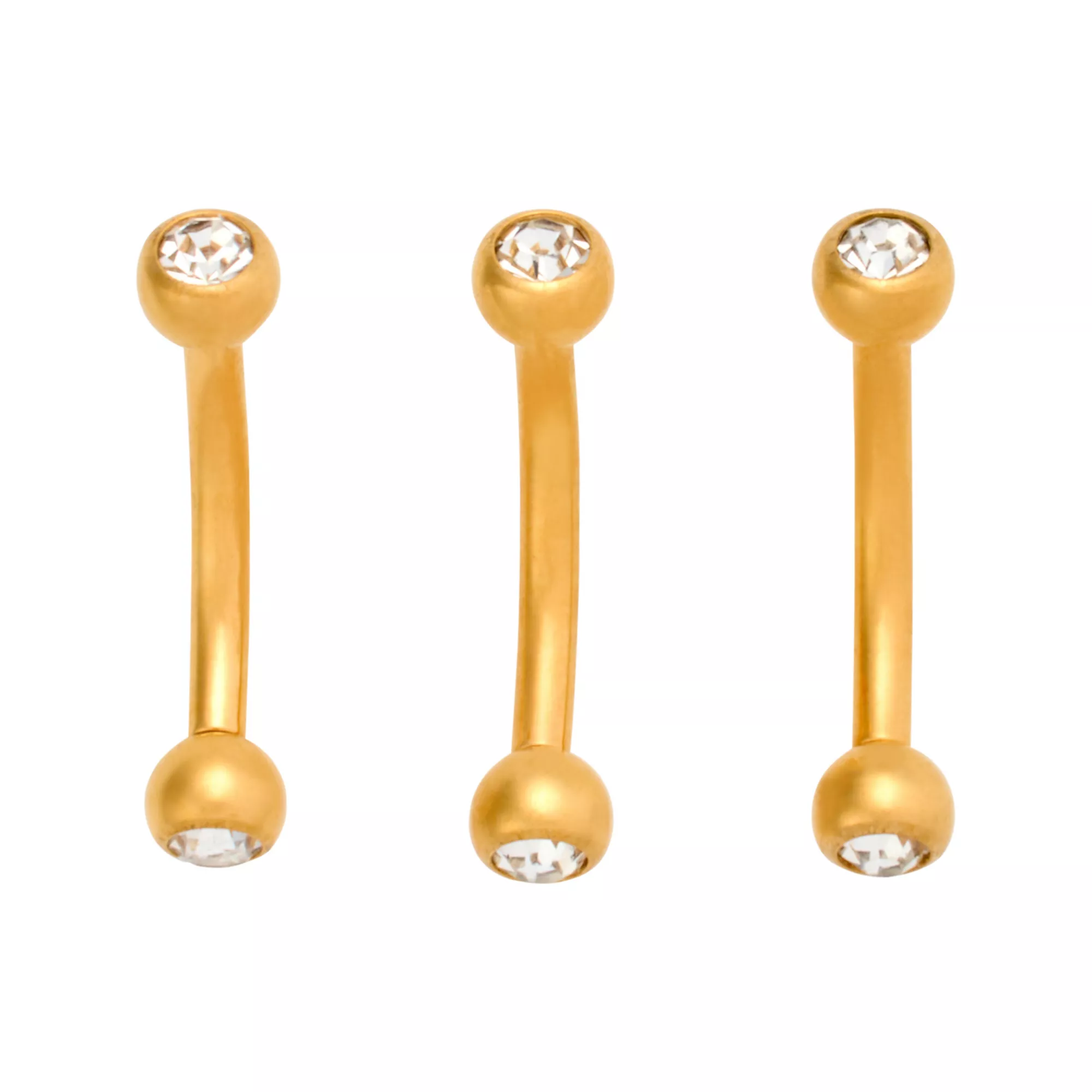 Multi-Pack ASTM F-136 Titanium Round CZ Gold-Plated Curved Barbells 3 Pack - 16 Gauge at Spencer's