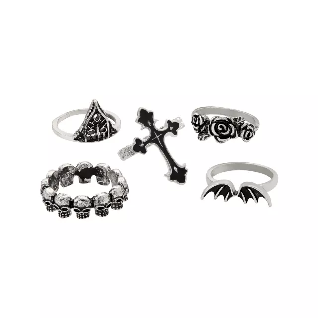 Multi-Pack Goth Design Mixed Rings - 5 Pack at Spencer's