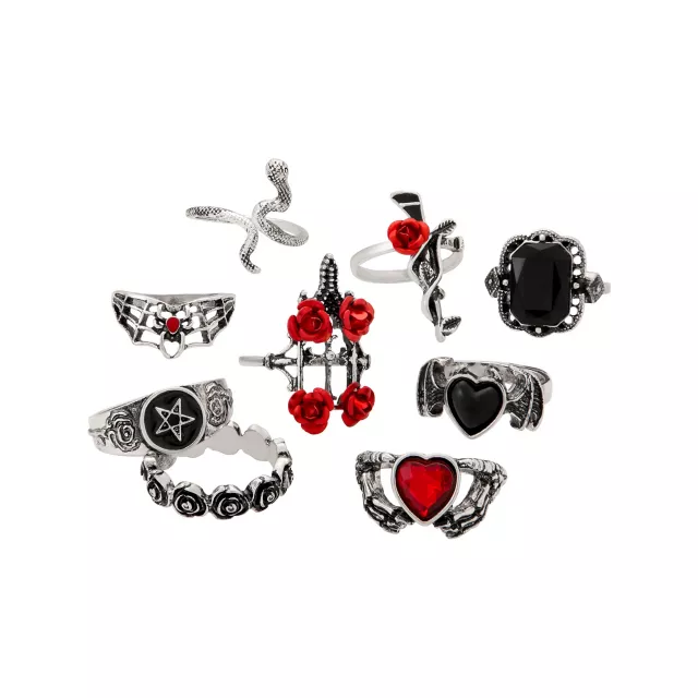 Multi-Pack Gothic Symbols Mixed Rings - 9 Pack at Spencer's