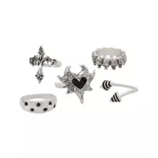 Multi-Pack Spike Cross Skull Silver-Tone Rings - 5 Pack at Spencer's