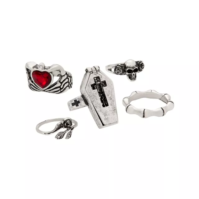 Multi-Pack Coffin and Skeleton Rings - 5 Pack at Spencer's
