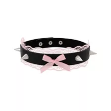 Pink Bow Lace Spike Choker Necklace at Spencer's