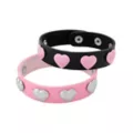 Pink and Black Heart Studded Cuff Bracelets at Spencer's