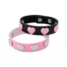 Pink and Black Heart Studded Cuff Bracelets at Spencer's