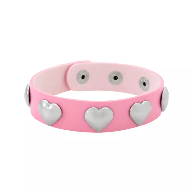 Pink and Black Heart Studded Cuff Bracelets at Spencer's