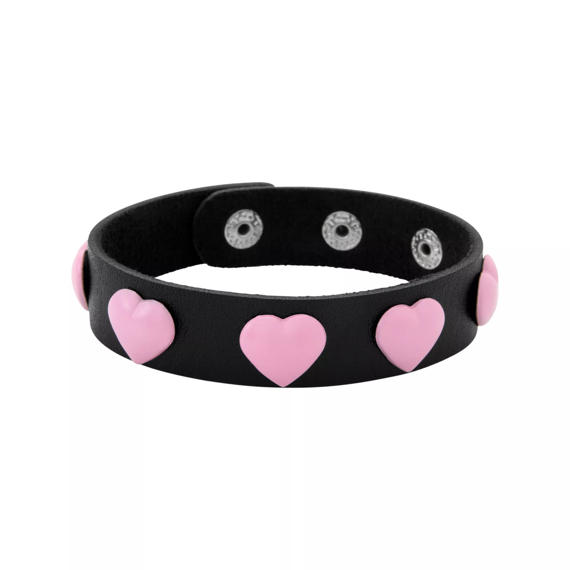 Pink and Black Heart Studded Cuff Bracelets