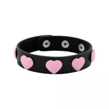 Pink and Black Heart Studded Cuff Bracelets at Spencer's