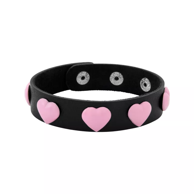 Pink and Black Heart Studded Cuff Bracelets at Spencer's