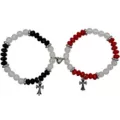 Black and Red Beaded Cross Magnetic Long Distance Bracelet Set at Spencer's