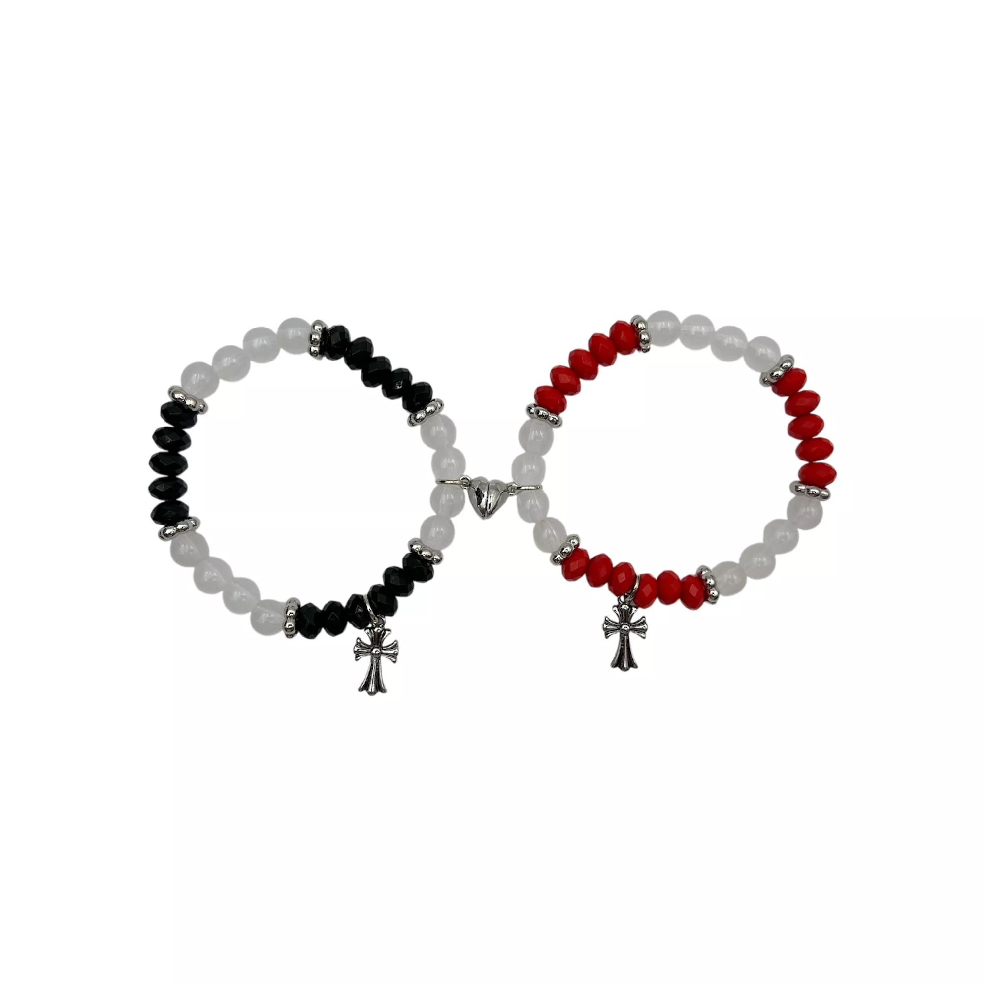Black and Red Beaded Cross Magnetic Long Distance Bracelet Set at Spencer's