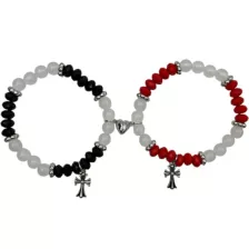 Black and Red Beaded Cross Magnetic Long Distance Bracelet Set at Spencer's