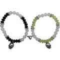 Black and Green Beaded Skull Magnetic Long Distance Bracelet Set at Spencer's