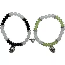 Black and Green Beaded Skull Magnetic Long Distance Bracelet Set at Spencer's