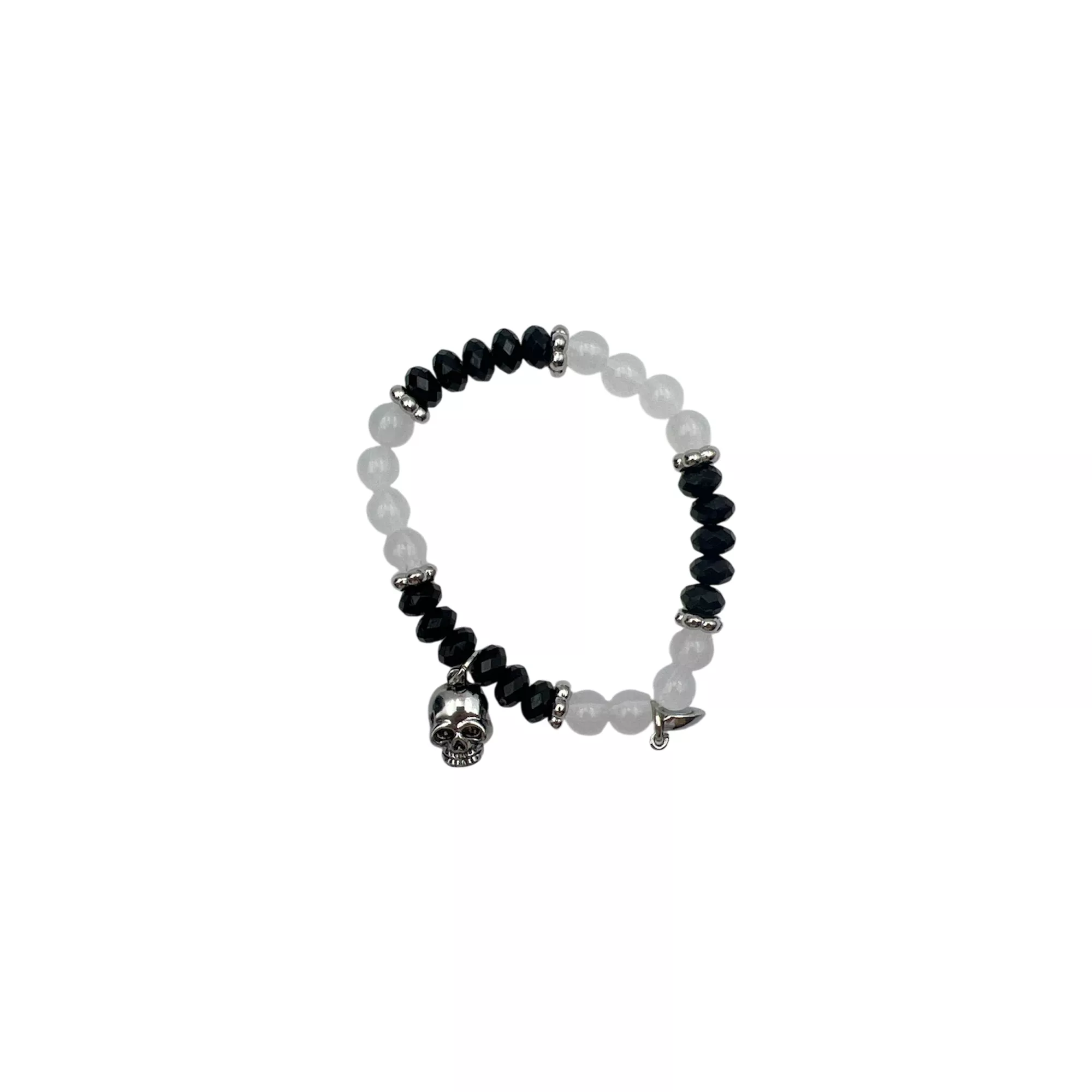 Black and Green Beaded Skull Magnetic Long Distance Bracelet Set