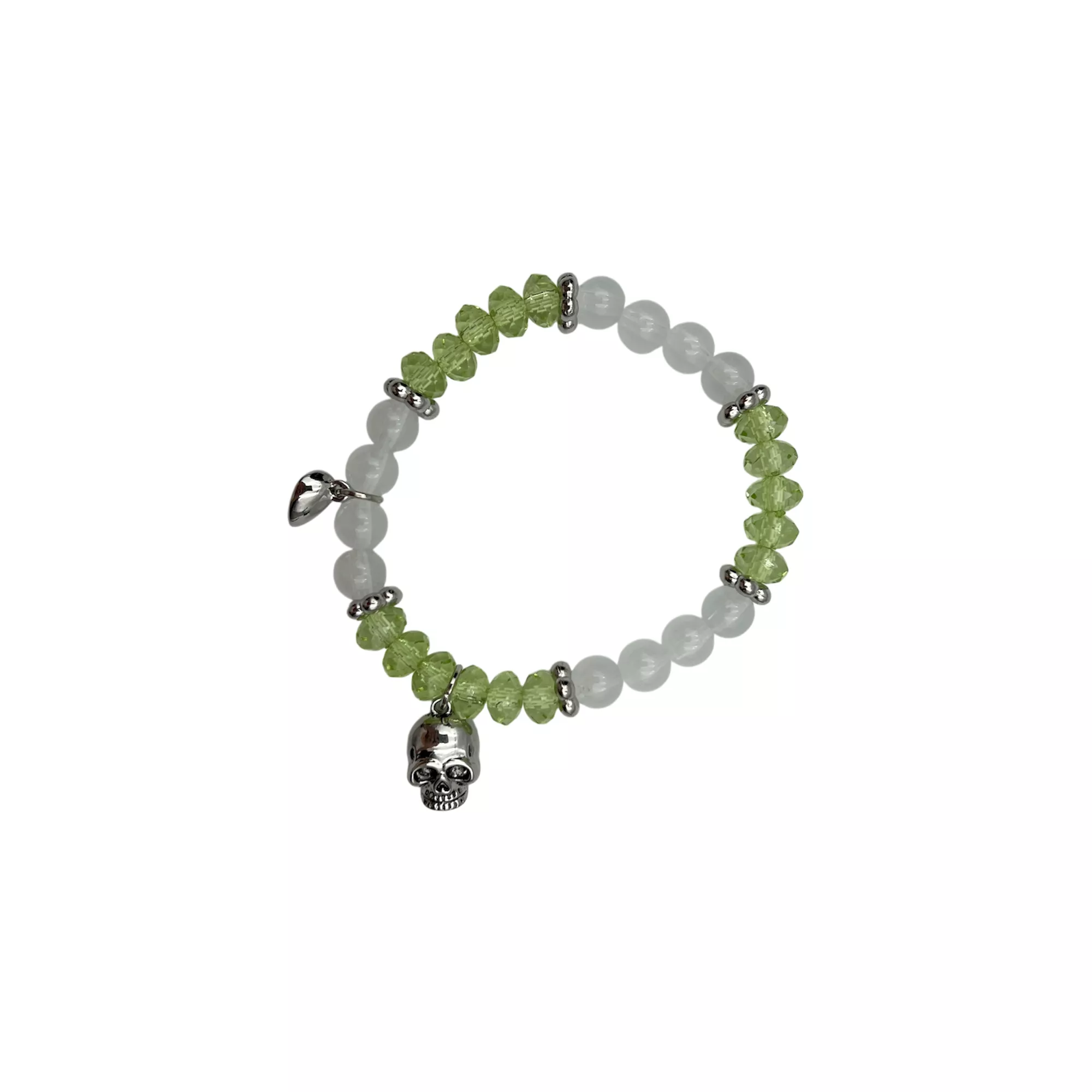 Black and Green Beaded Skull Magnetic Long Distance Bracelet Set