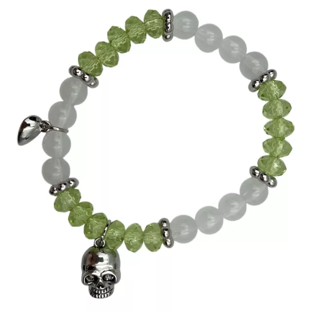 Black and Green Beaded Skull Magnetic Long Distance Bracelet Set at Spencer's