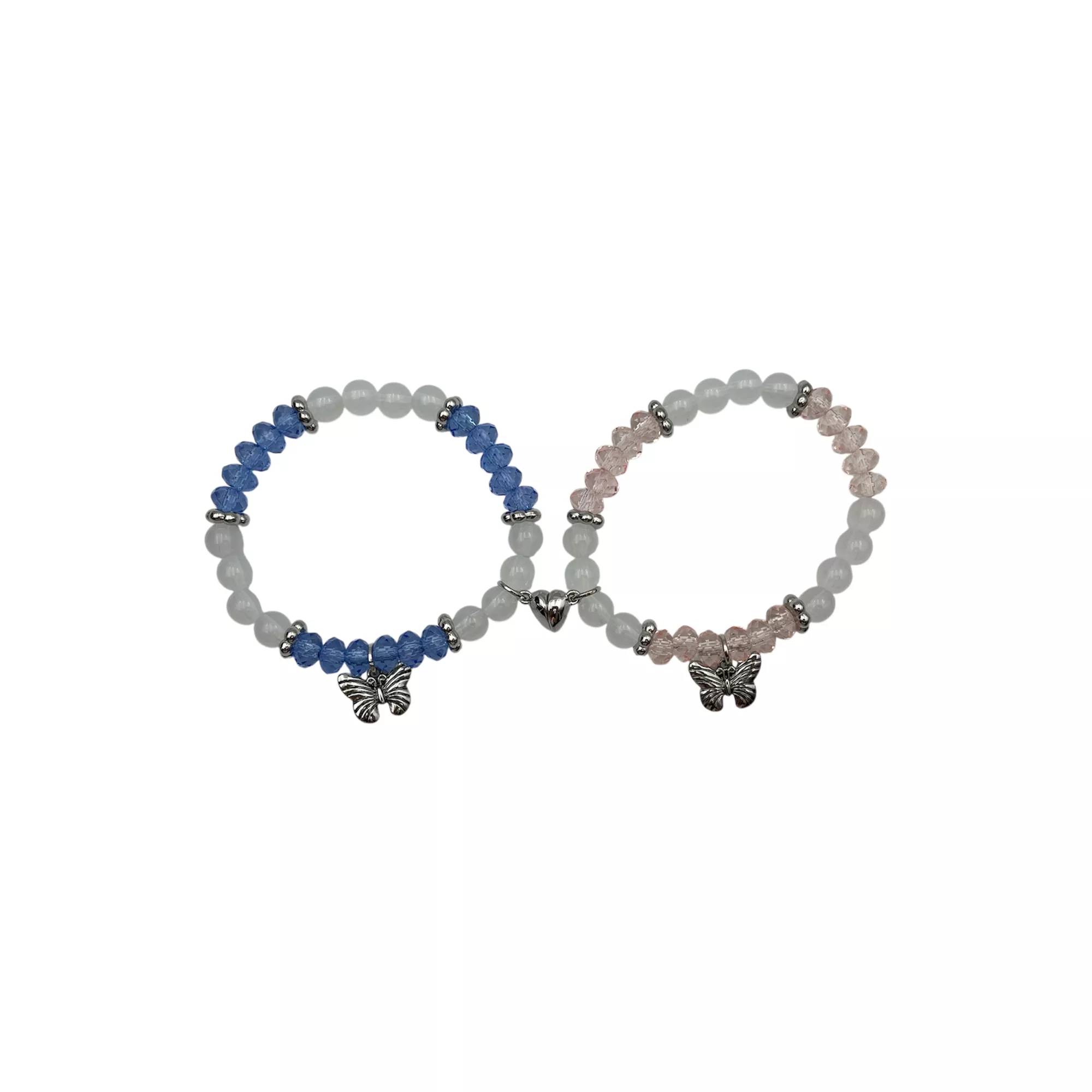 Pink and Blue Beaded Butterfly Magnetic Long Distance Bracelet Set at Spencer's