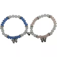 Pink and Blue Beaded Butterfly Magnetic Long Distance Bracelet Set at Spencer's