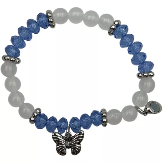Pink and Blue Beaded Butterfly Magnetic Long Distance Bracelet Set at Spencer's