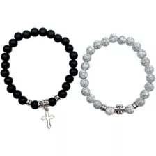 Black and White Marbled Cross Long Distance Bracelets - 2 Pack at Spencer's