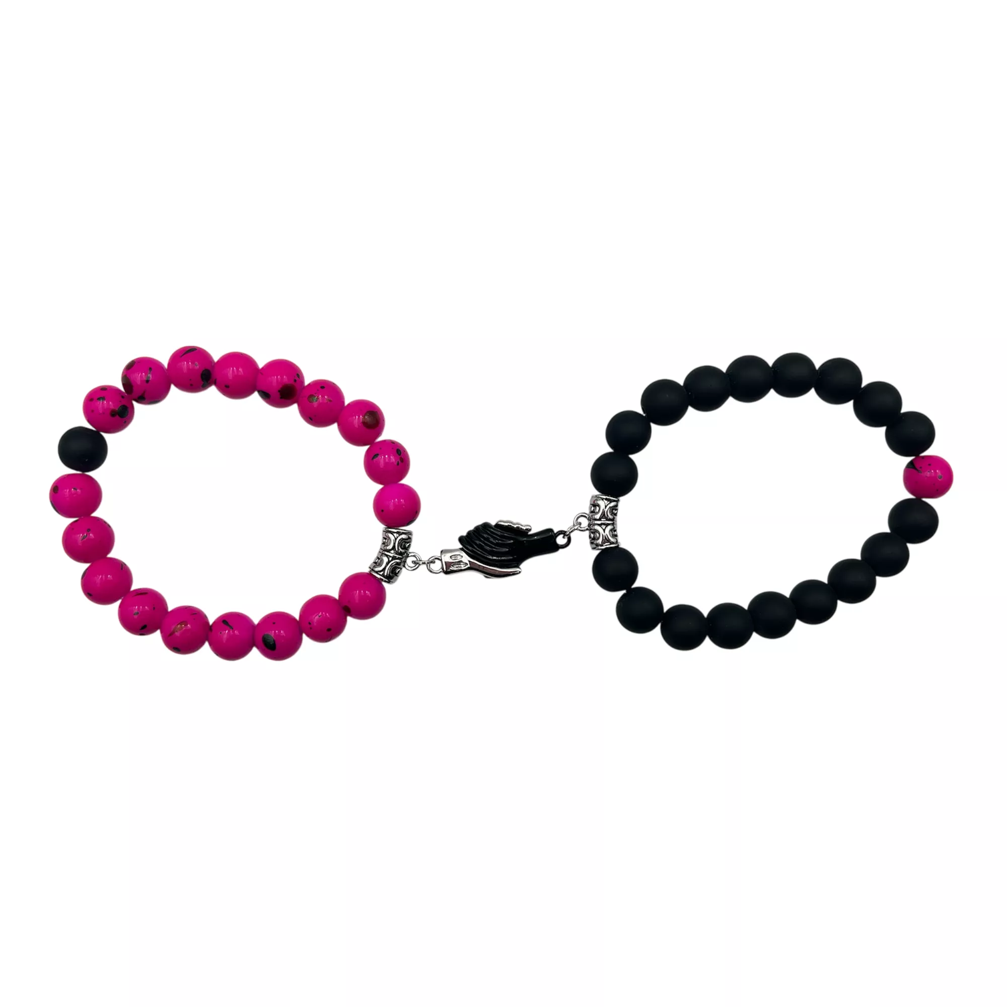 Black and Pink Hand Magnetic Long Distance Bracelets - 2 Pack
