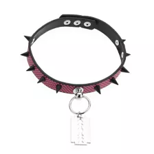 Checkered and Spiked Razor Blade Choker Necklace at Spencer's