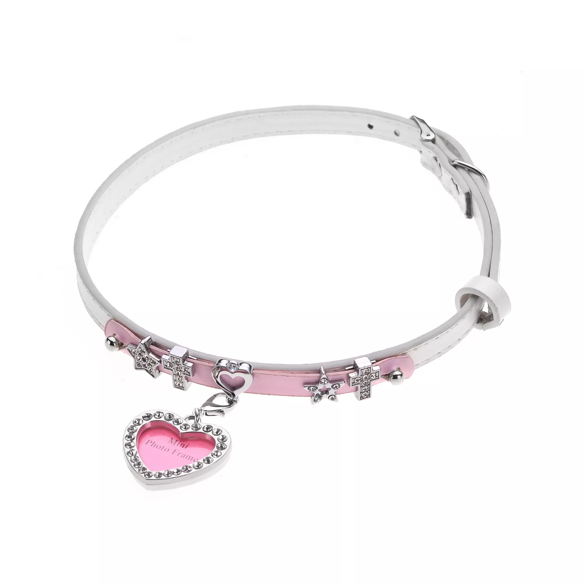 Pink Heart Photo Frame Charm Choker Necklace