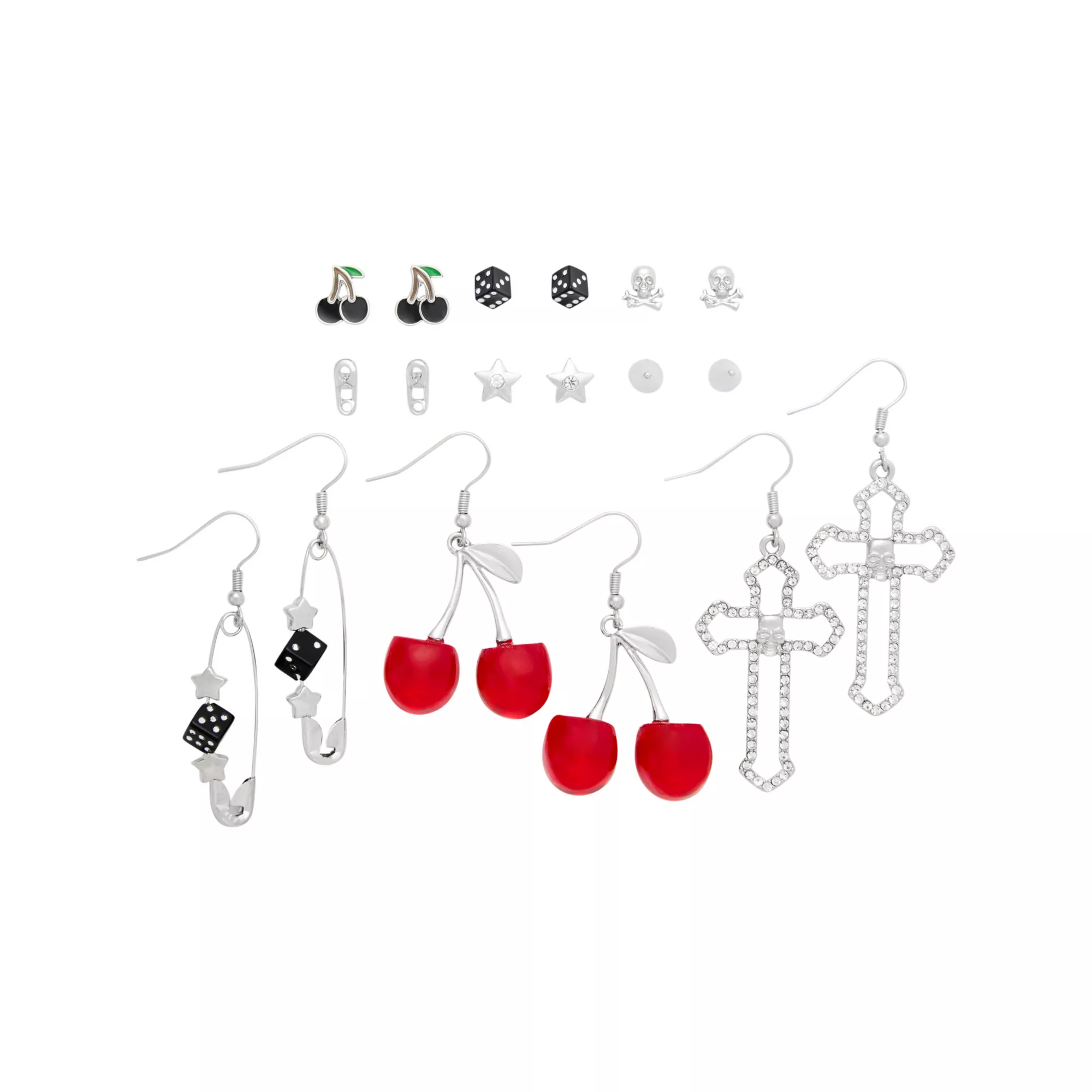 Multi-Pack Casino Cross Dice Stud and Dangle Earrings - 9 Pair