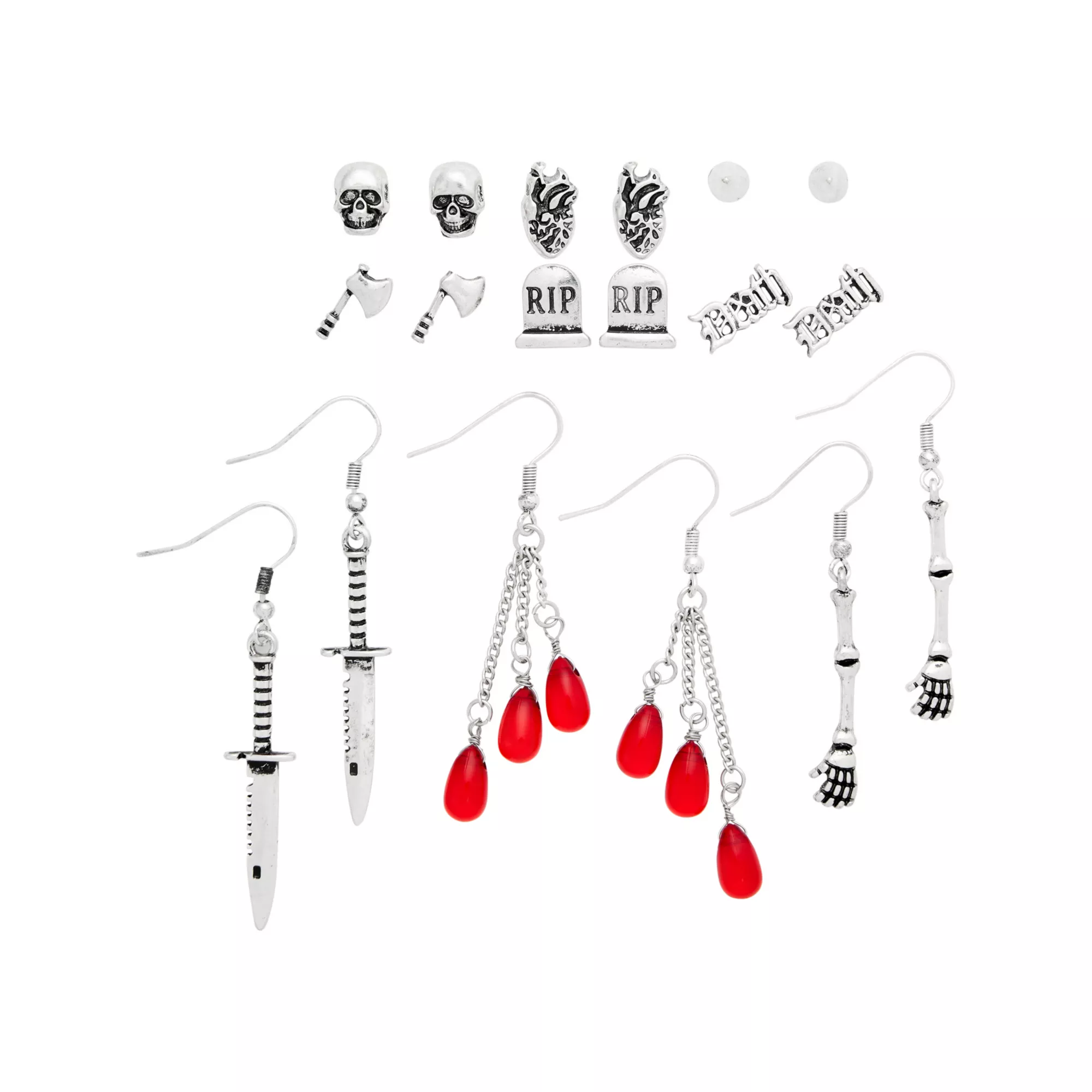 Multi-Pack Bloody Death Stud and Dangle Earrings - 9 Pairs