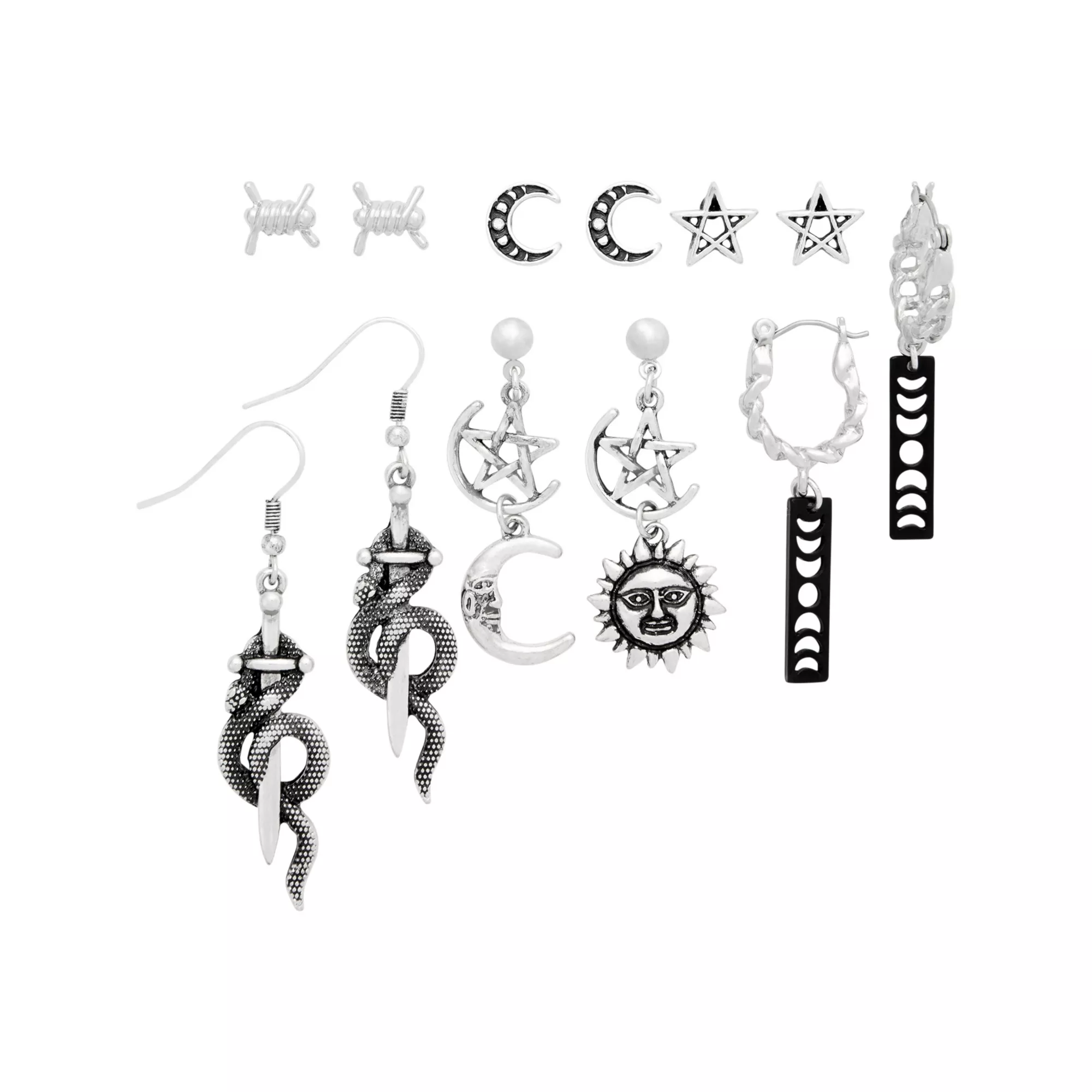 Multi-Pack Moon Phases Stud and Dangle Earrings - 6 Pairs
