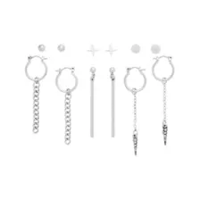 Multi-Pack Silver-Tone Chain Link Dangle Stud and Hoop Earrings - 6 Pairs at Spencer's