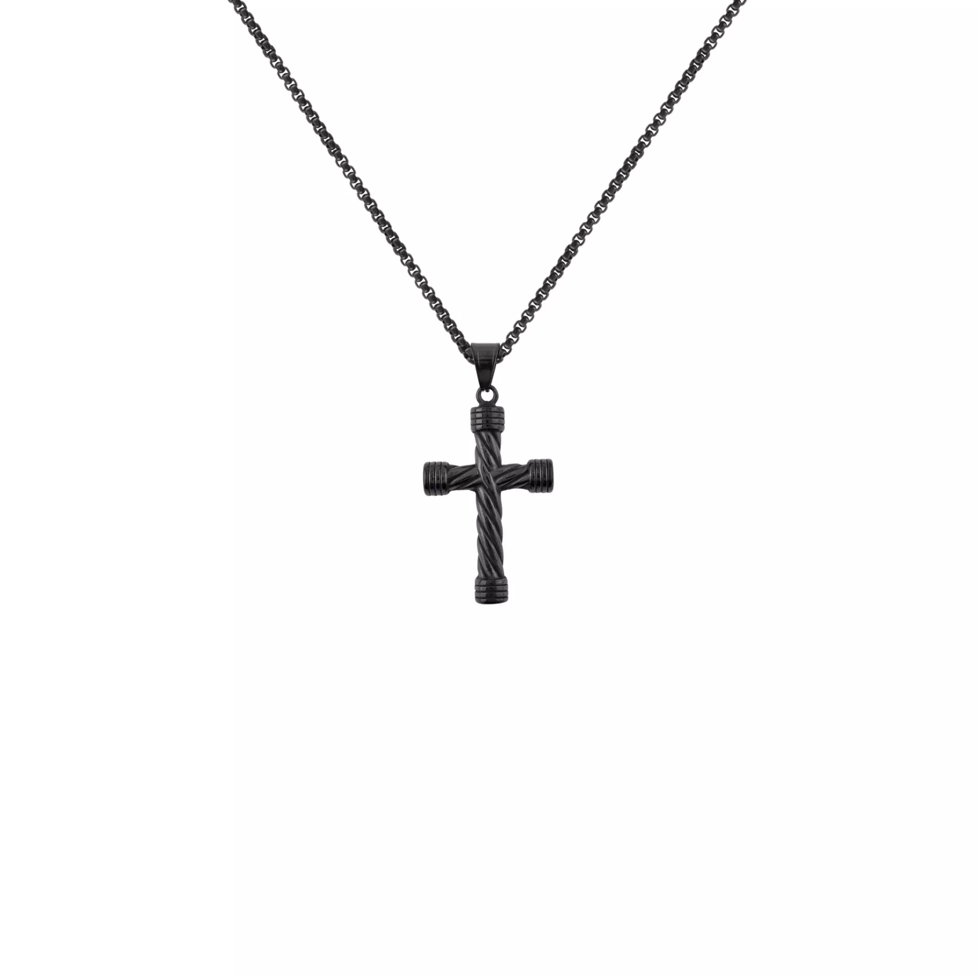 Twisted Cross Black-Tone Necklace