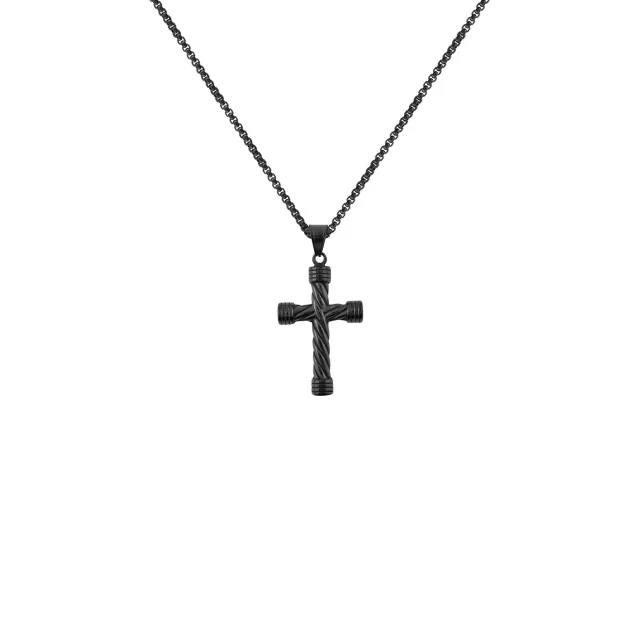 Twisted Cross Black-Tone Necklace at Spencer's