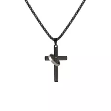 Ringed Cross Black and Silver-Tone Chain Necklace at Spencer's