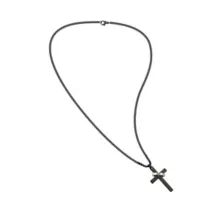 Ringed Cross Black and Silver-Tone Chain Necklace at Spencer's
