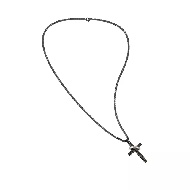 Ringed Cross Black and Silver-Tone Chain Necklace at Spencer's