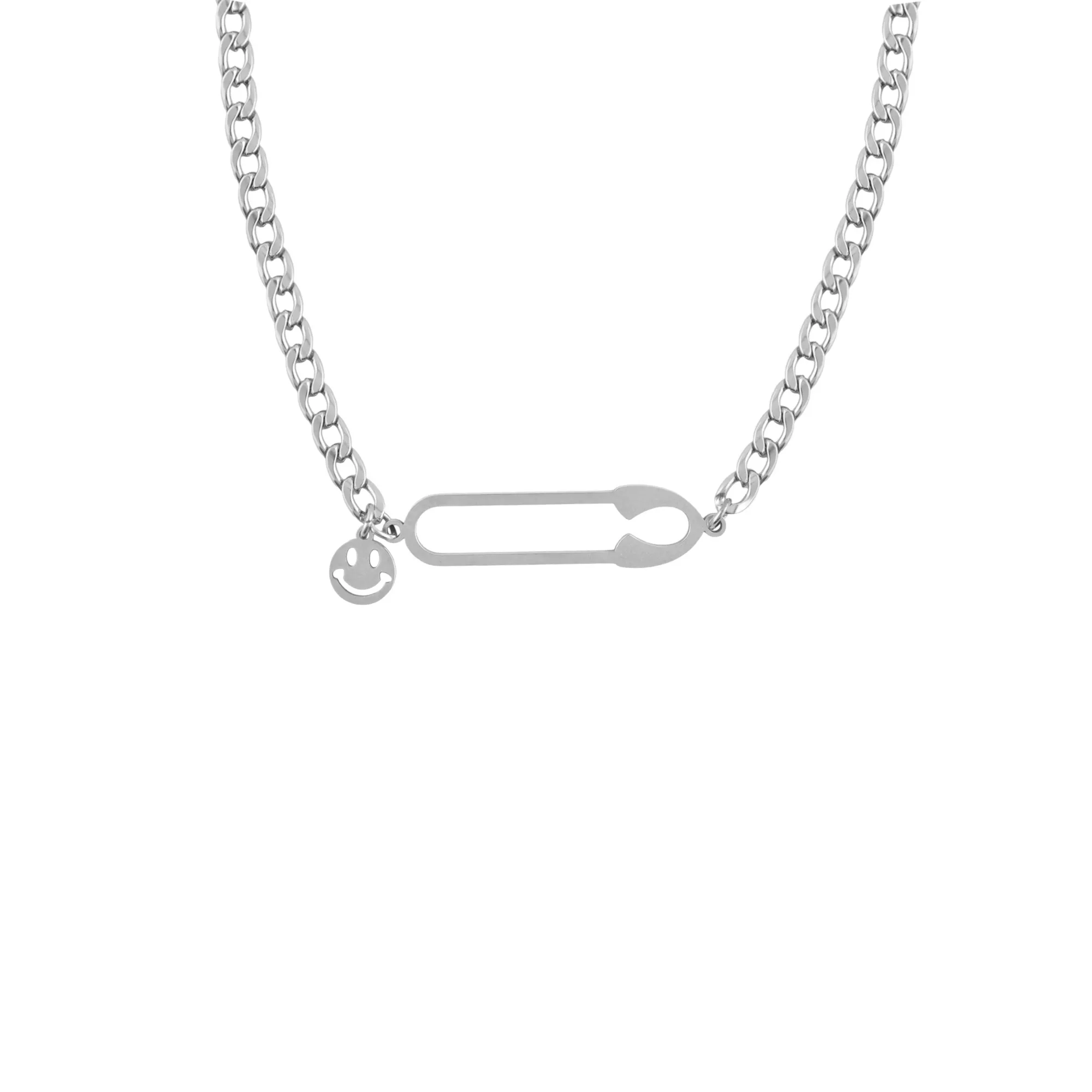 Safety Pin Smiley Face Chain Necklace