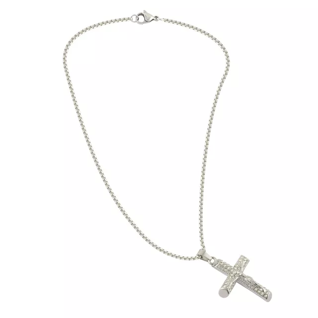 Clear CZ Cross Silver-Tone Necklace at Spencer's