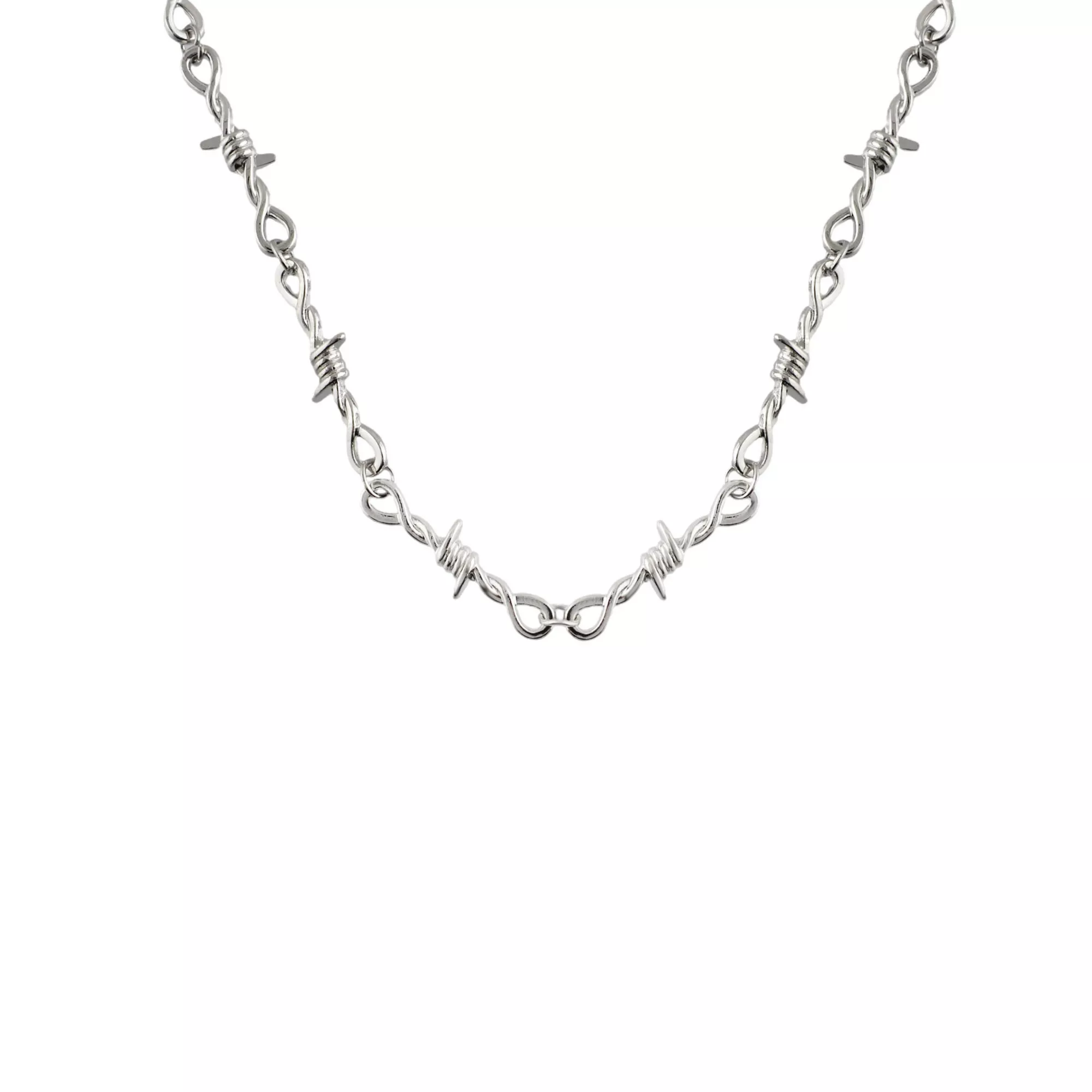 Barbed Wire Silver-Tone Chain Necklace