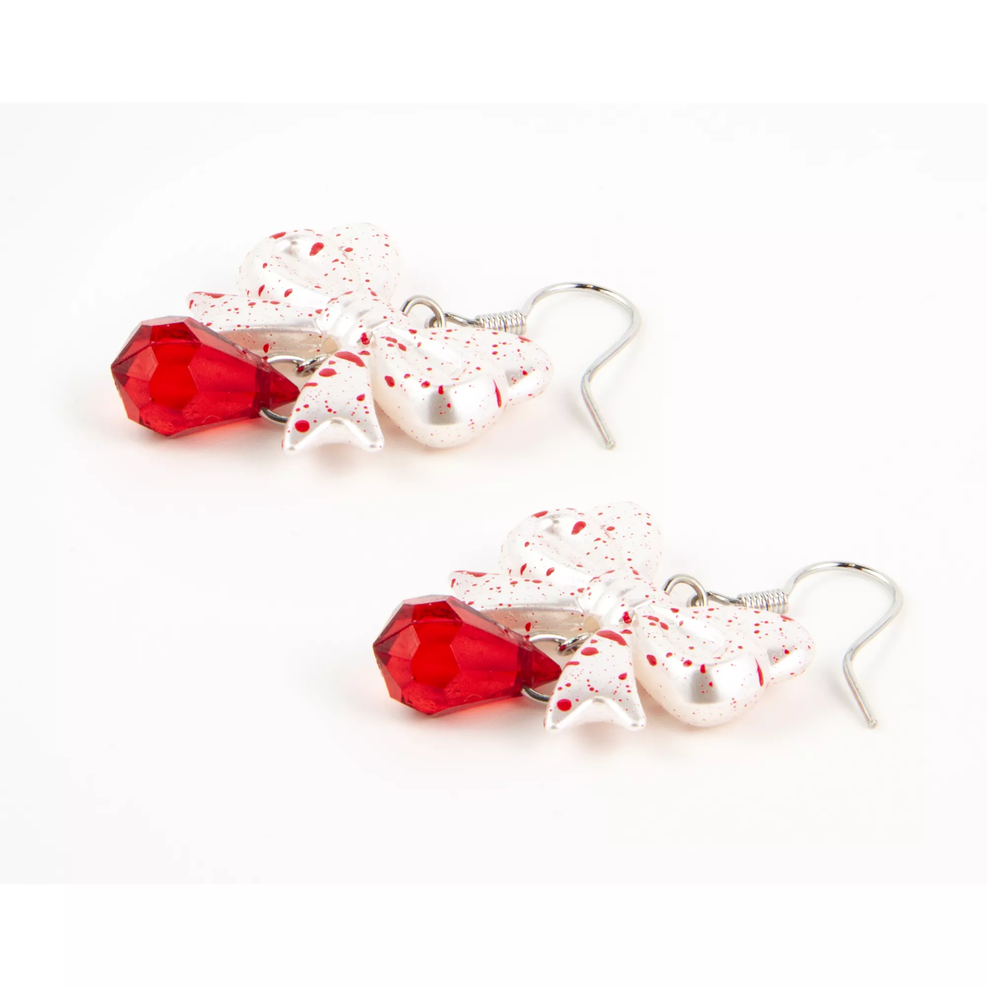 Bloodsplatter Bow Dangle Earrings - 18 Gauge