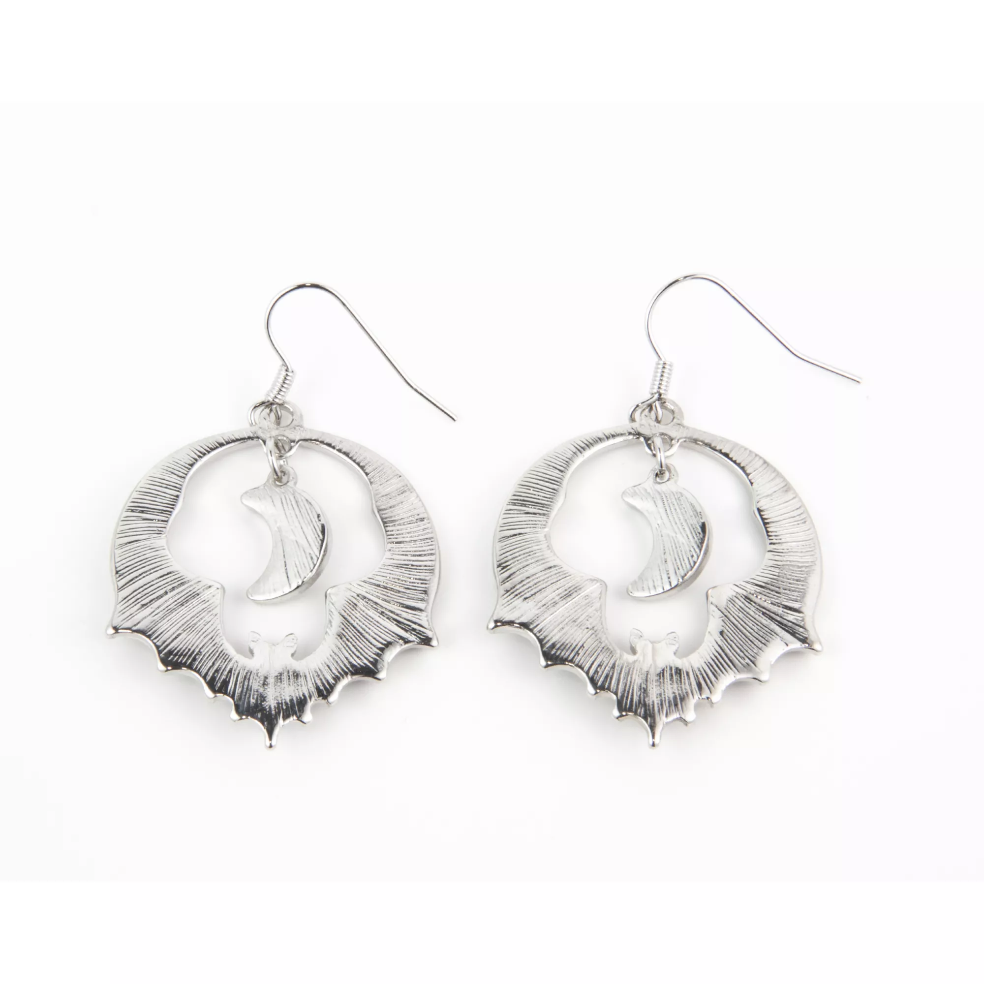 Moon Bat Dangle Hoop Earrings - 18 Gauge